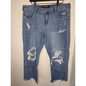 Liverpool Los Angeles Distressed Straight Leg Crop Jeans Med Wash Frayed Hem 14